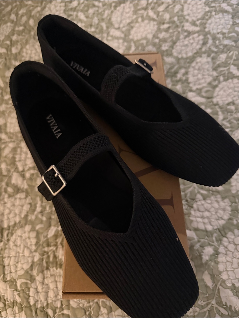 VIVAIA Black Knit Mary Jane Loafers with Buckle